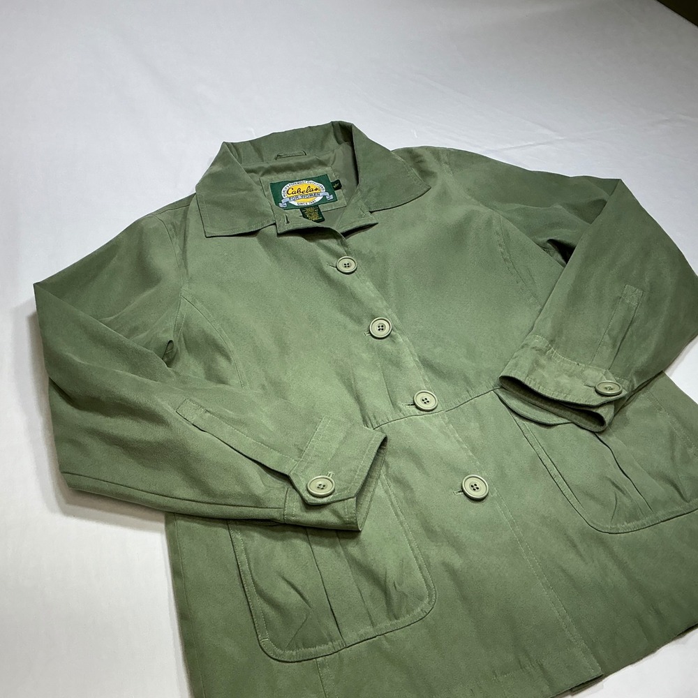 Cabelas Sage Green Button Up Jacket Collared Outdoor Coat Womens L - Picture 7 of 12